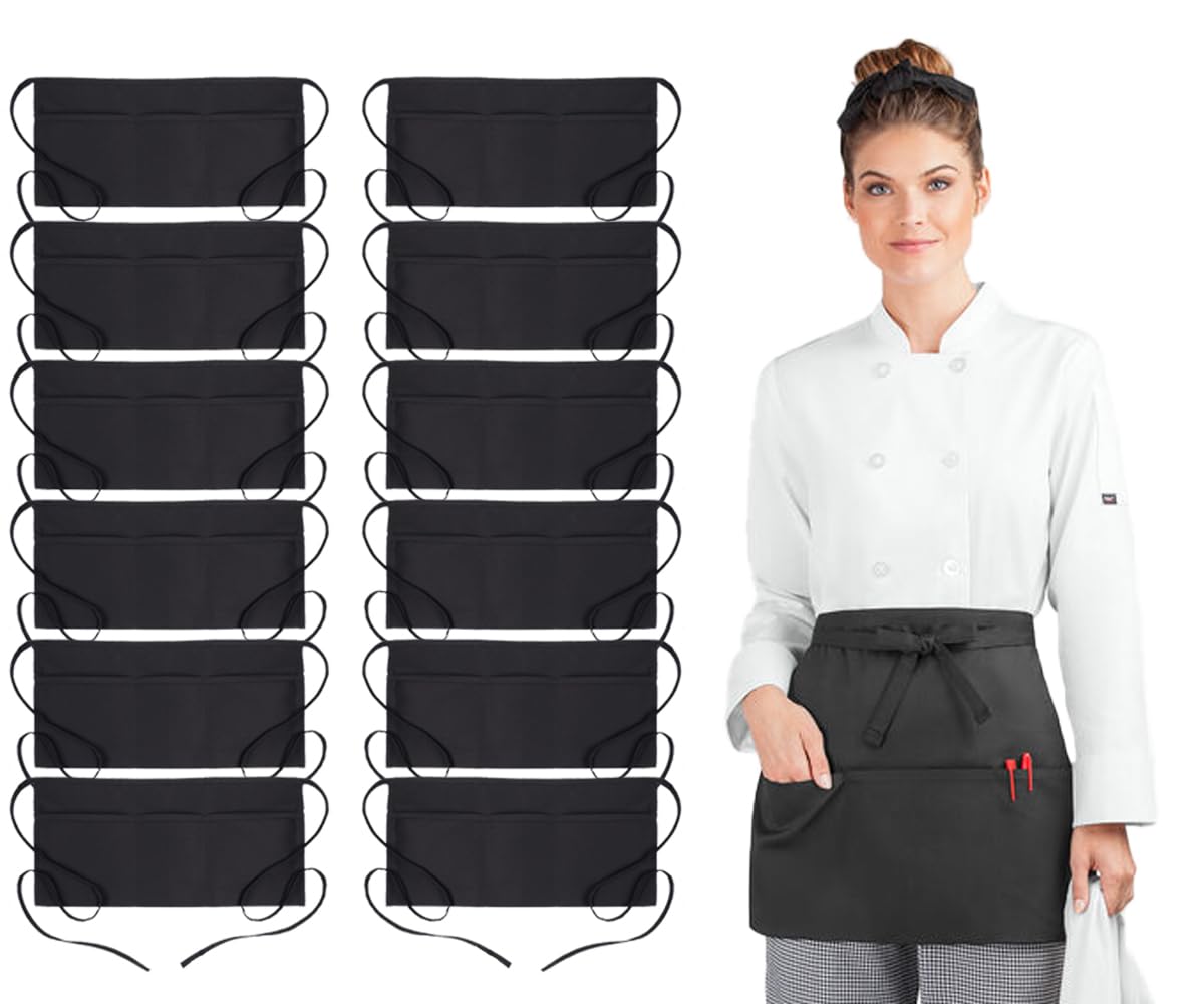 Avalon Kitchen black server apron with pockets for convenient storage during service