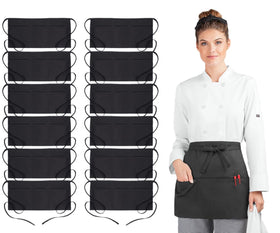 Avalon Kitchen black server apron with pockets for convenient storage during service