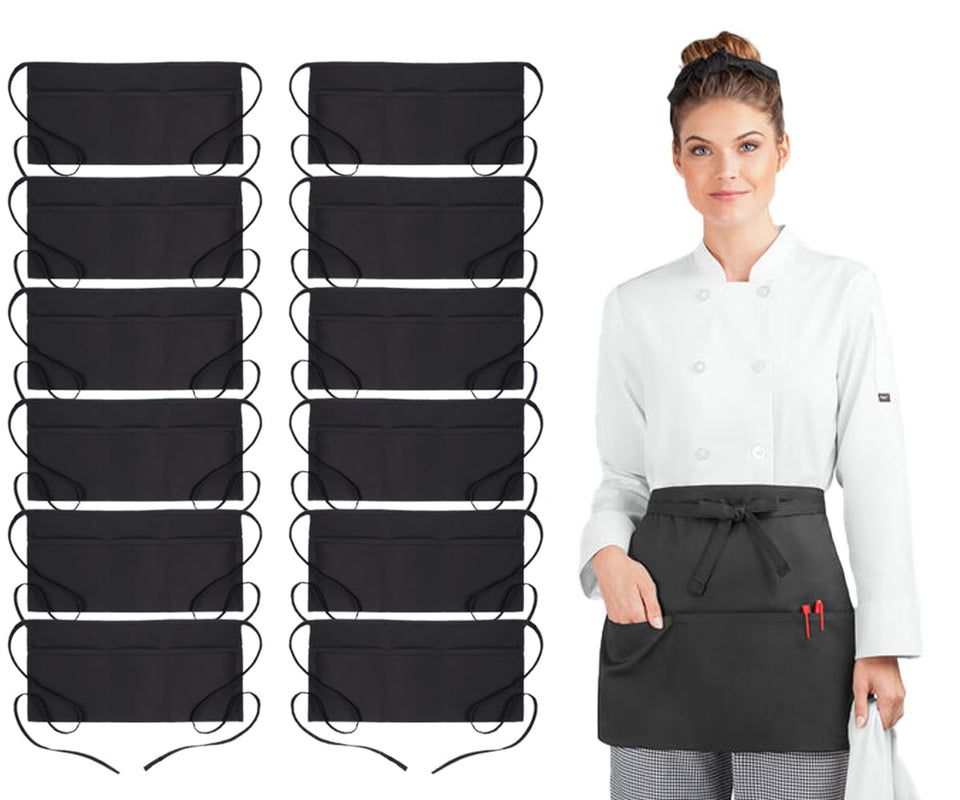 Avalon Kitchen black server apron with pockets for convenient storage during service
