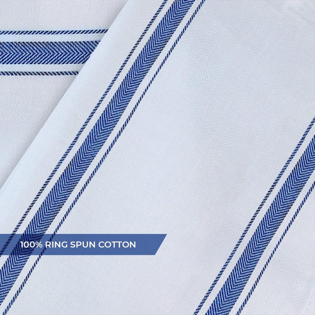 Avalon Kitchen dish towels hanging to dry on a rack in blue.