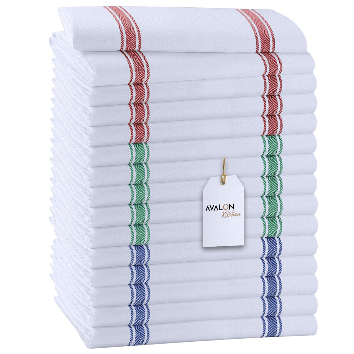 Avalon Kitchen dish towels pack folded, soft and absorbent for everyday tasks