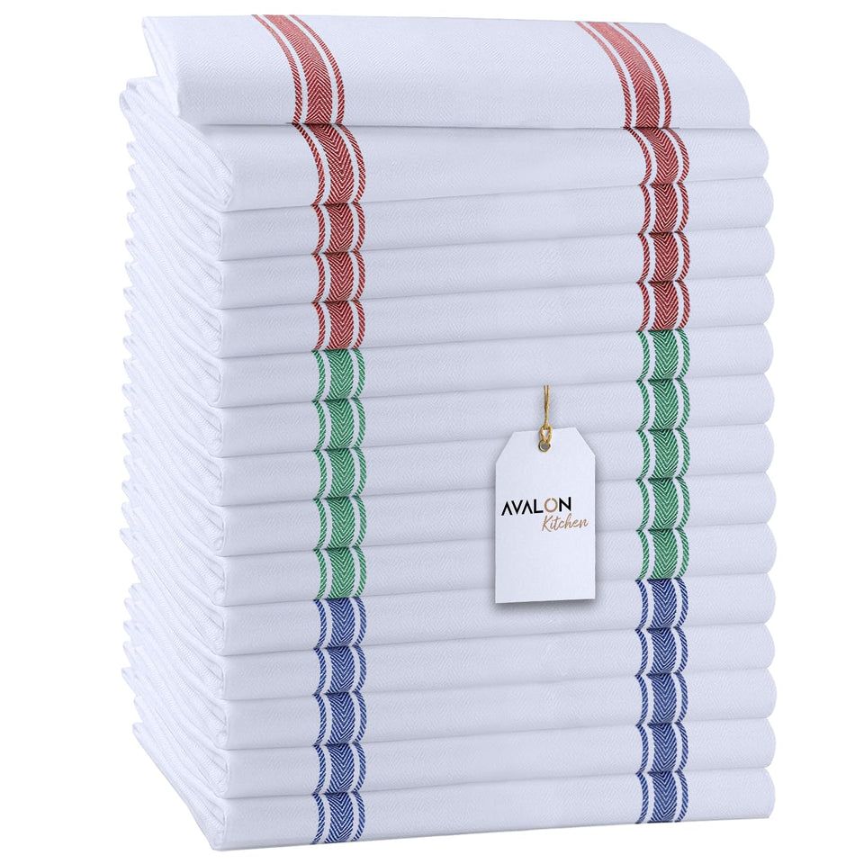 Avalon Kitchen dish towels pack folded, soft and absorbent for everyday tasks