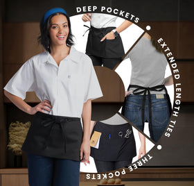 Avalon Kitchen half apron 24x12 inches with long ties for secure fit