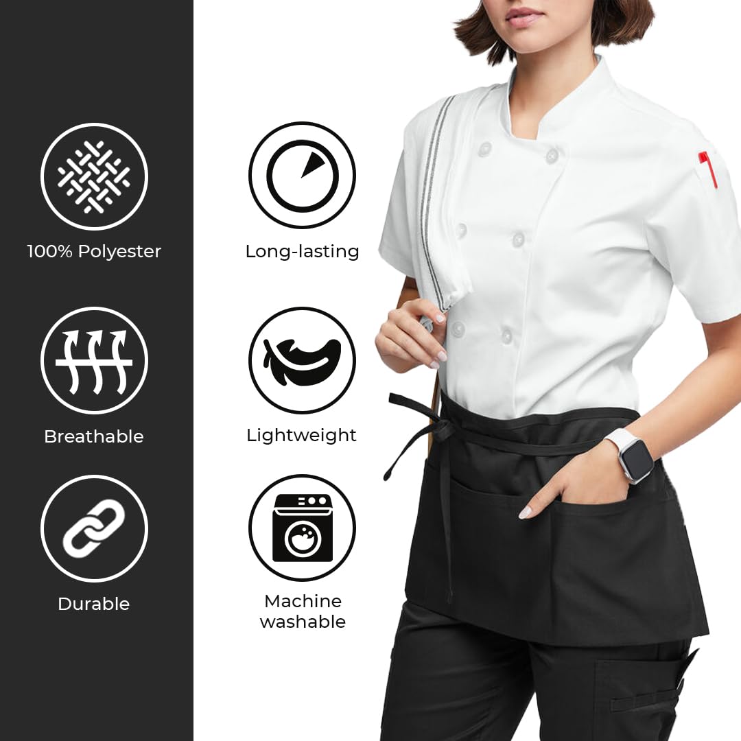 Avalon Kitchen three-pocket waitress apron shown ready for daily tasks