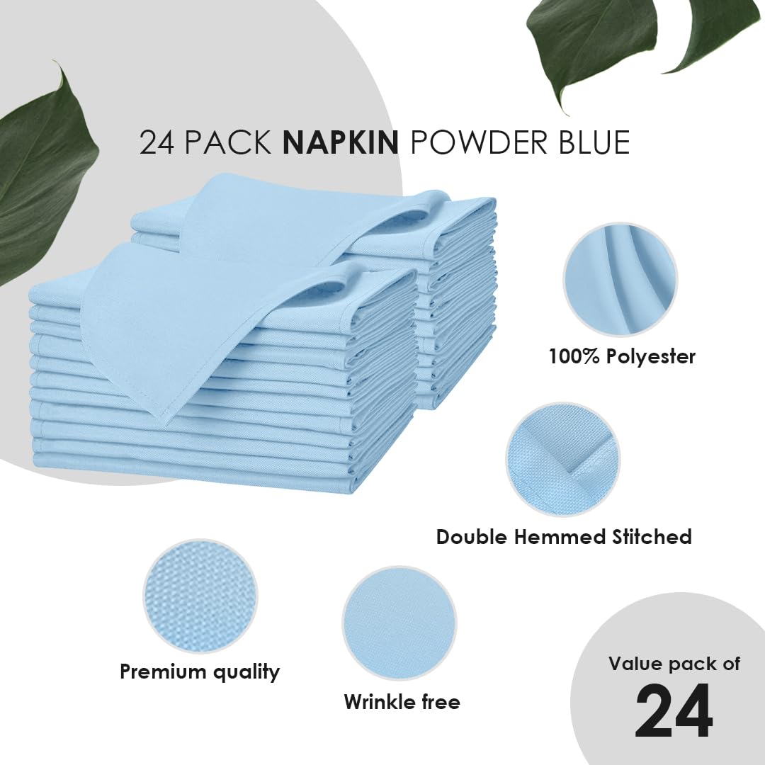 Wedding table setting featuring Avalon Kitchen light blue napkins