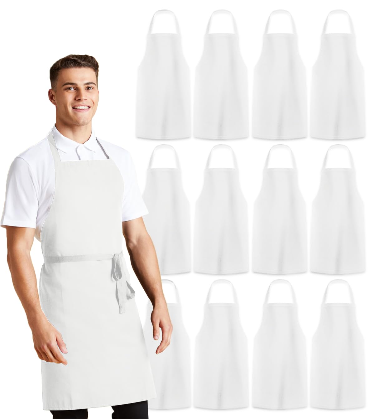 Avalon Kitchen white women's apron, front view, protective kitchen wear.