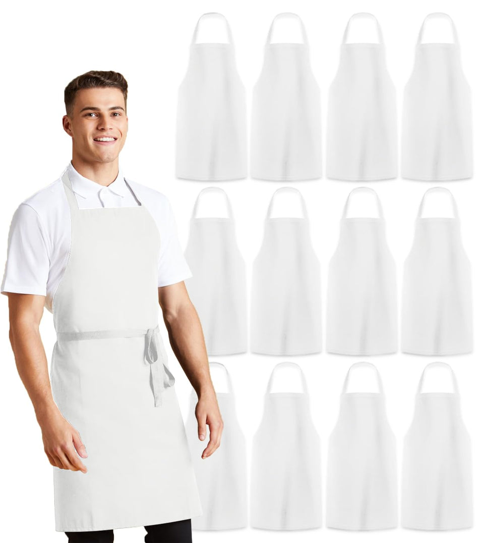 Avalon Kitchen white women's apron, front view, protective kitchen wear.