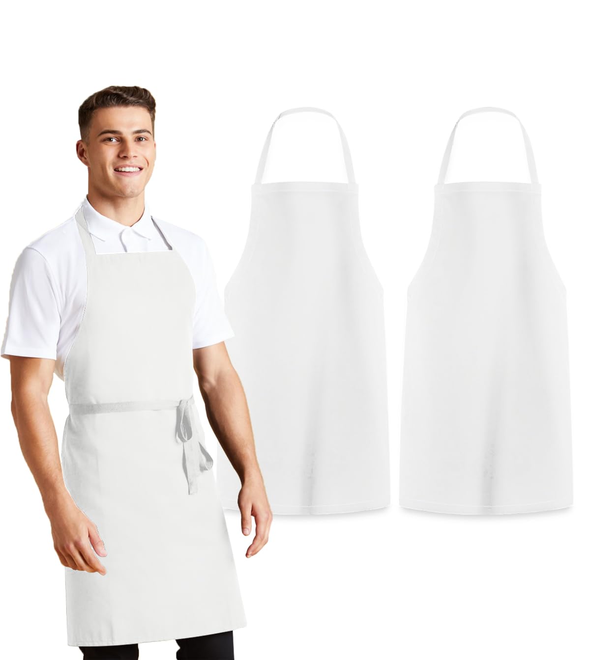 Avalon Kitchen white apron front view highlighting durable stitching for long-lasting wear.