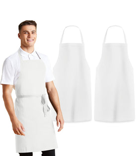 Avalon Kitchen white apron front view highlighting durable stitching for long-lasting wear.