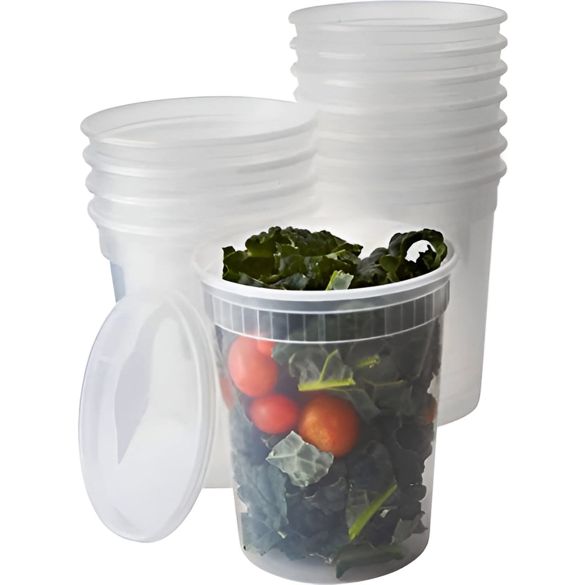 Avant Grub 32 oz deli container with lid, stackable for meal prep and storage.