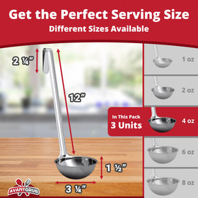 Avant Grub long-handle stainless ladle set ready for busy kitchens.