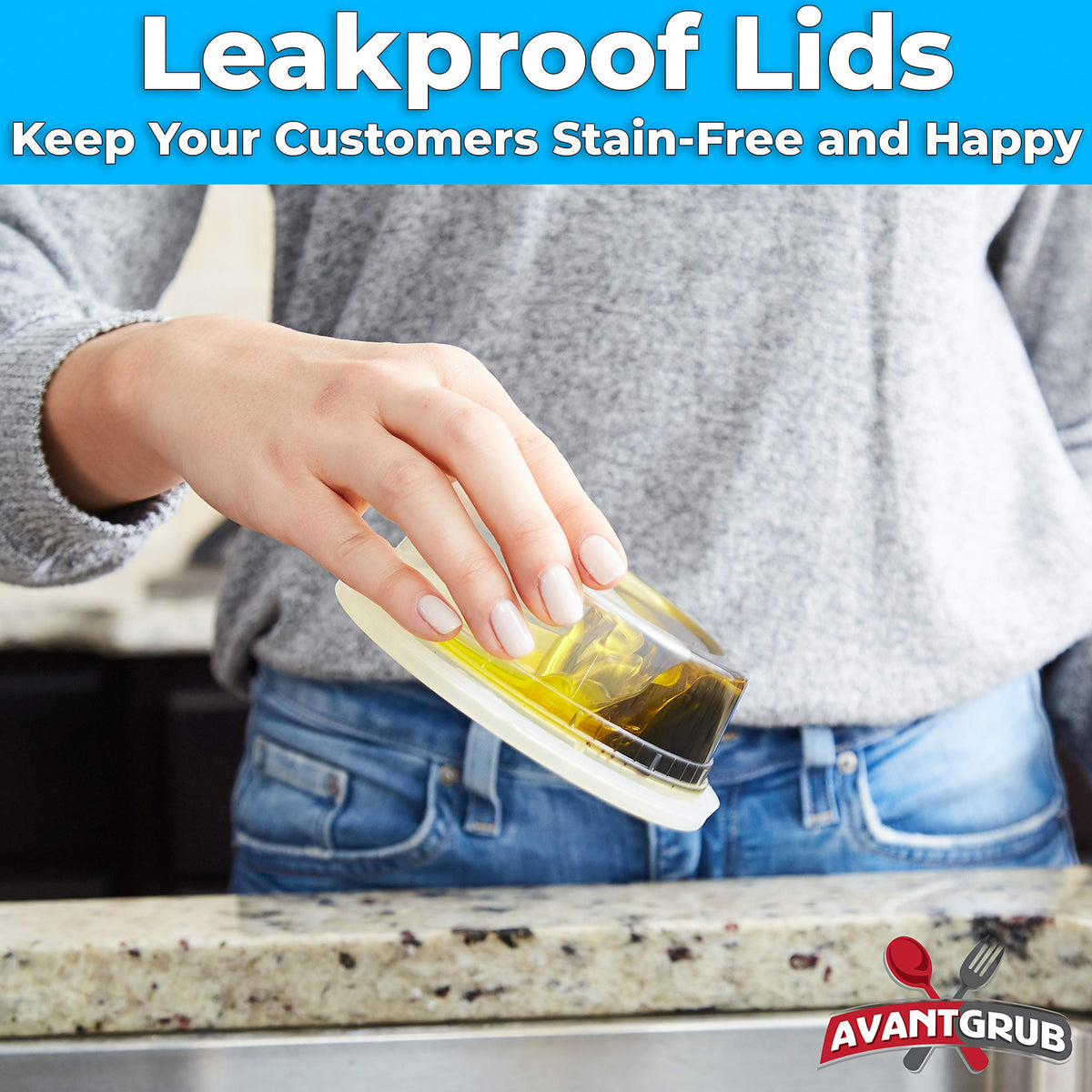 Avant Grub microwave-safe container designed for quick reheating of prepared meals.