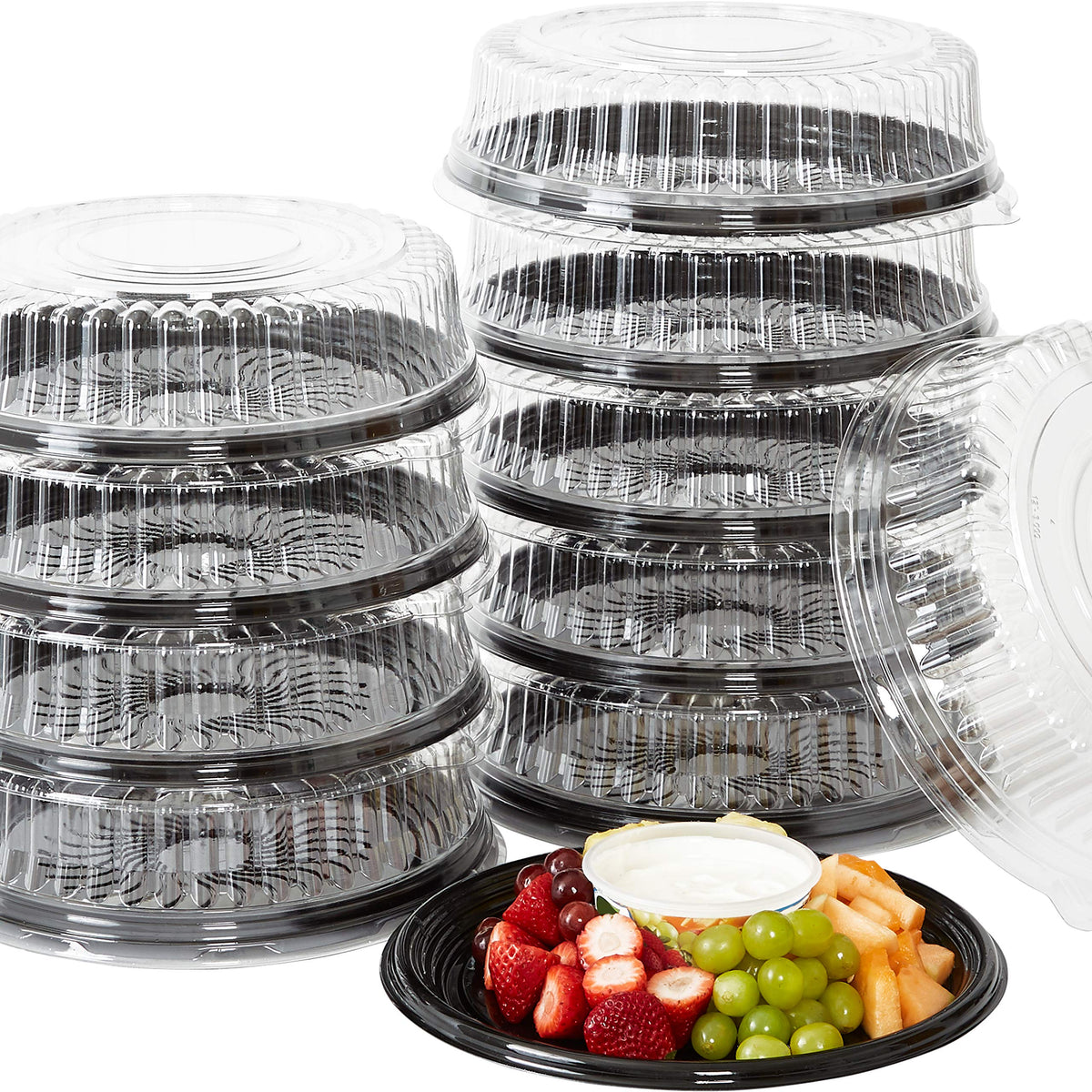Avant Grub heavy-duty 12in tray with clear lid for spill-free serving.