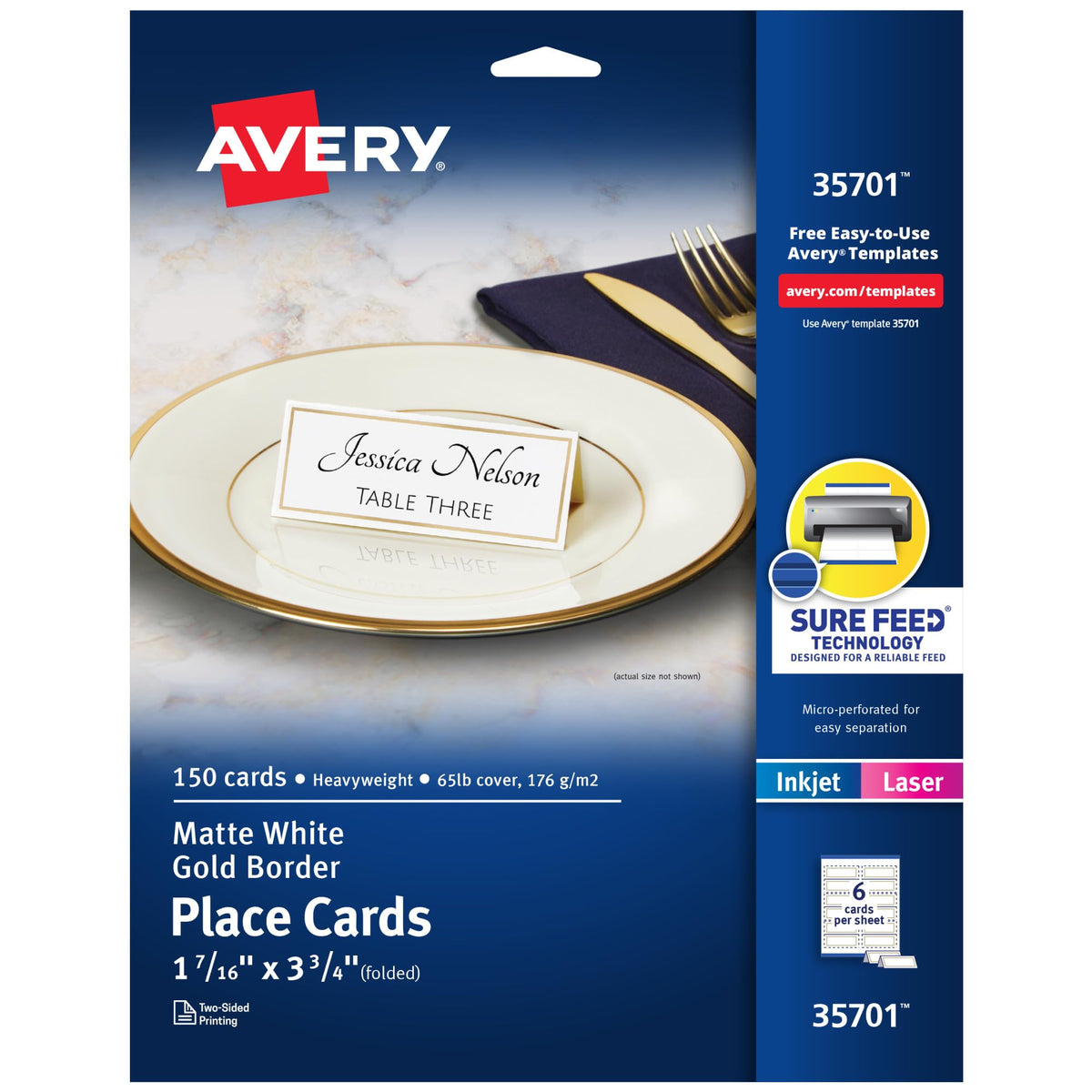 Avery 35701 gold-border place card for elegant table settings