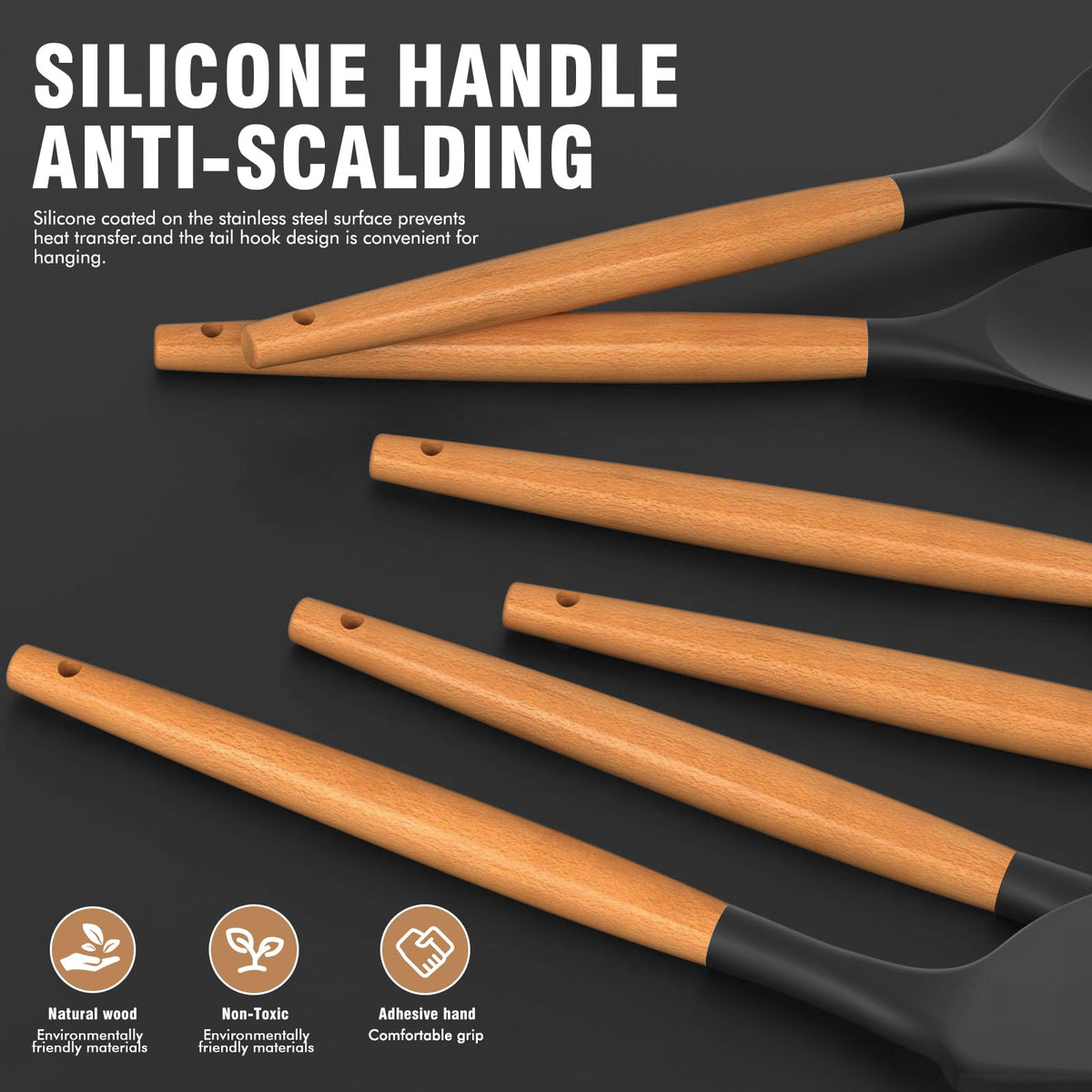 AVGPD heat-resistant silicone utensils tolerate temperatures up to 446°F.