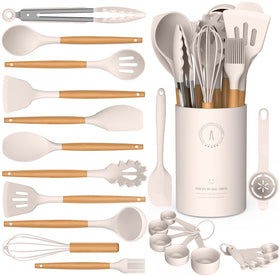 AVGPD silicone cooking utensils set with wooden handles protects non-stick cookware.