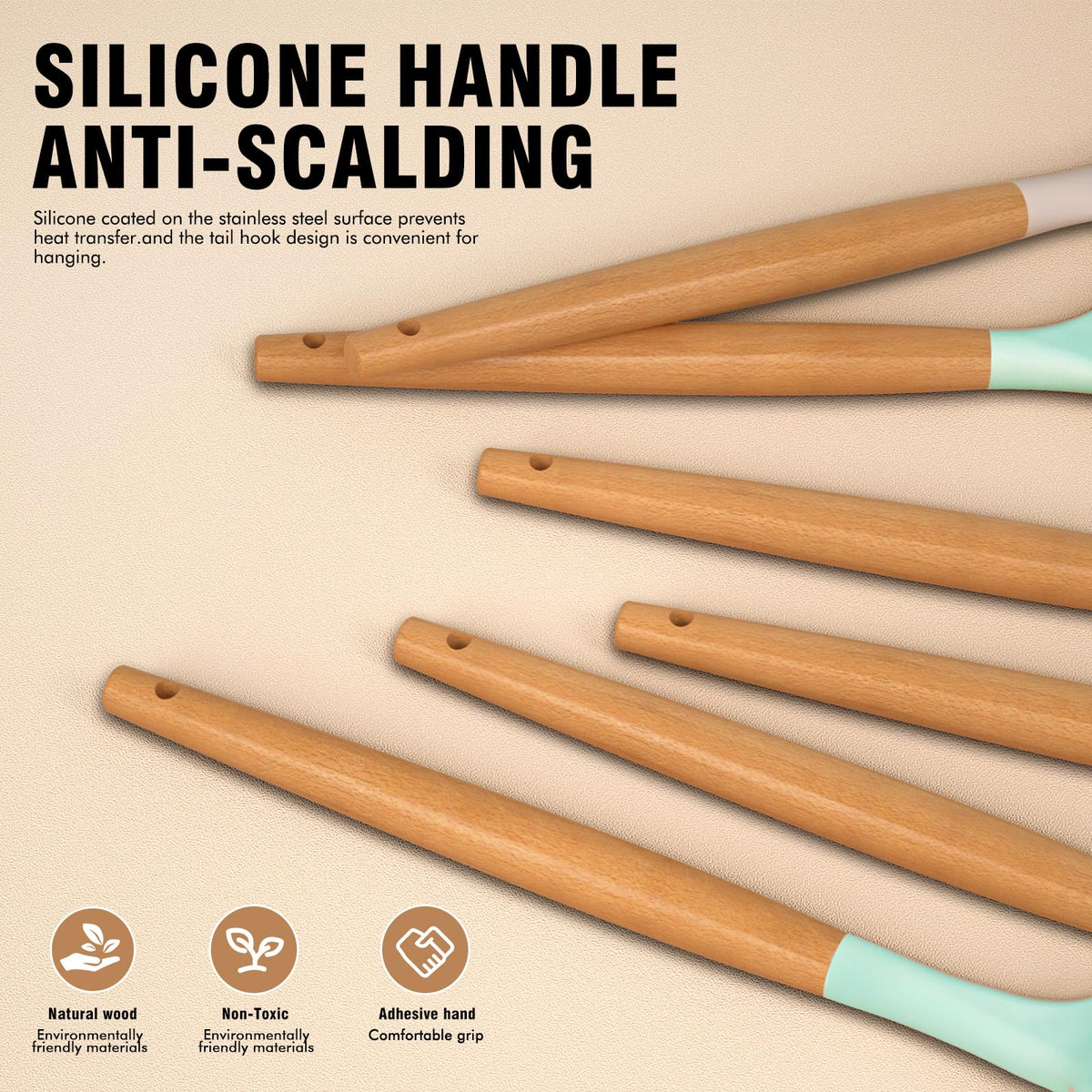 AVGPD deep ladle and tongs designed for safe nonstick pans.
