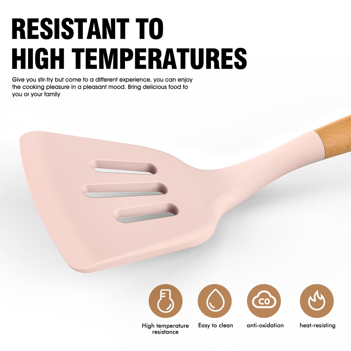 AVGPD spatula and spoon tools, heat resistant up to 446°F.