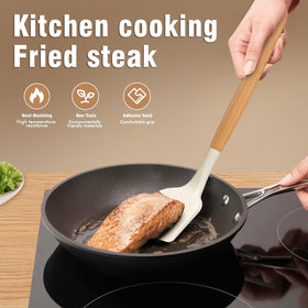 AVGPD wooden-handle utensils, durable silicone core, stays rigid during high-heat cooking.