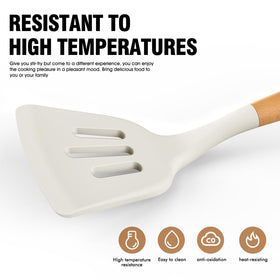 AVGPD heat-resistant utensils in cream white, safe with high-temperature pans and bakeware.