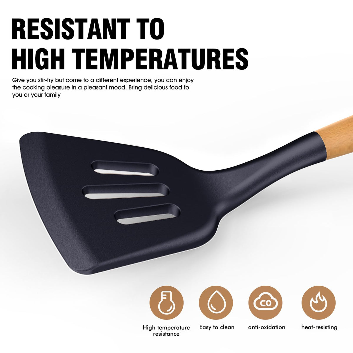 AVGPD silicone utensils protect non-stick cookware while cooking and stirring.