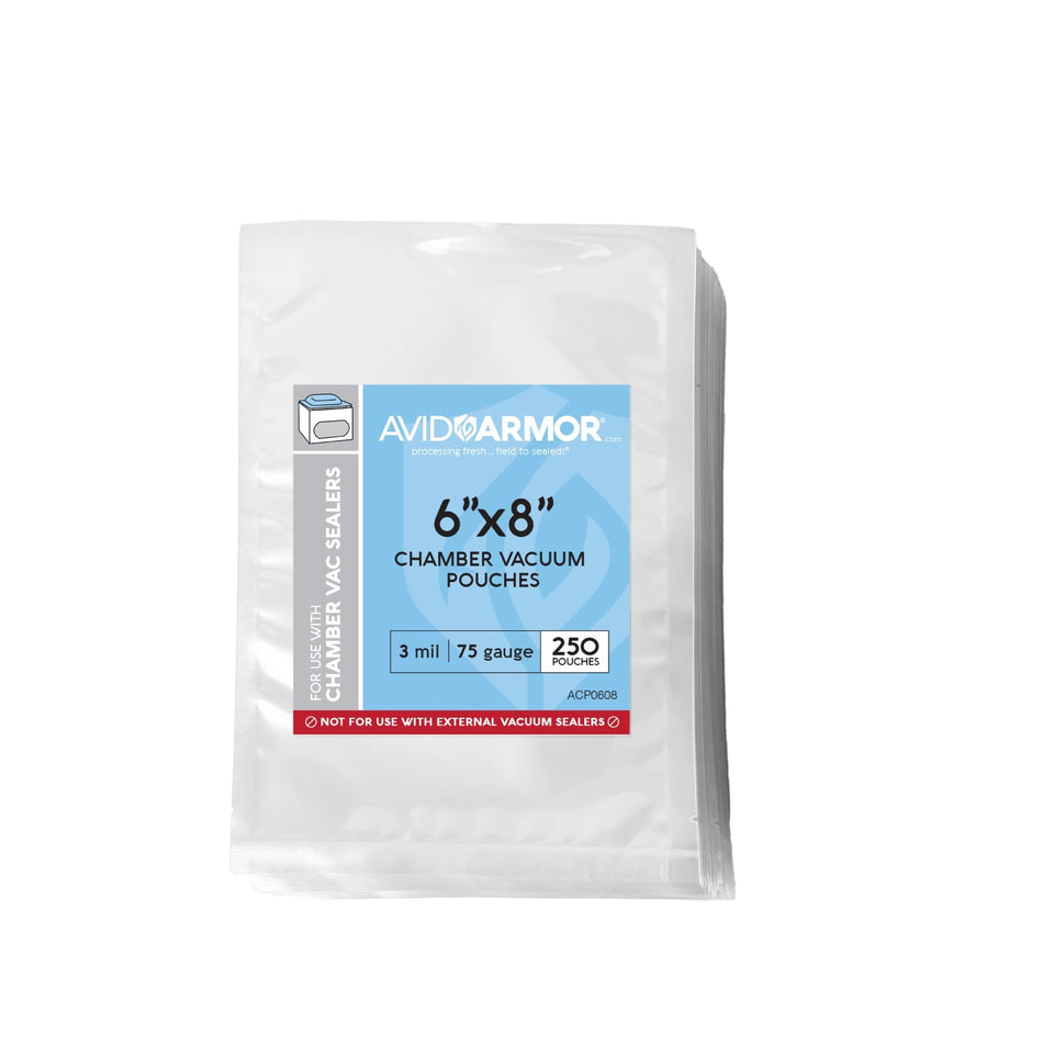 Avid Armor 6x8 front view chamber bags with durable moisture barrier for fresh storage.