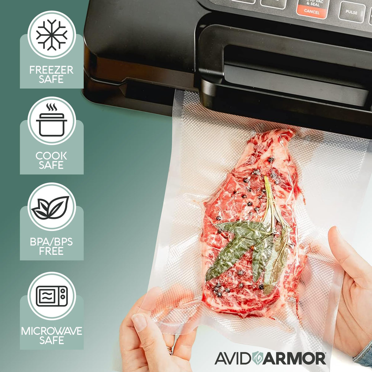 Avid Armor bags compatible with FoodSaver and Seal-a-Meal for tight seals.