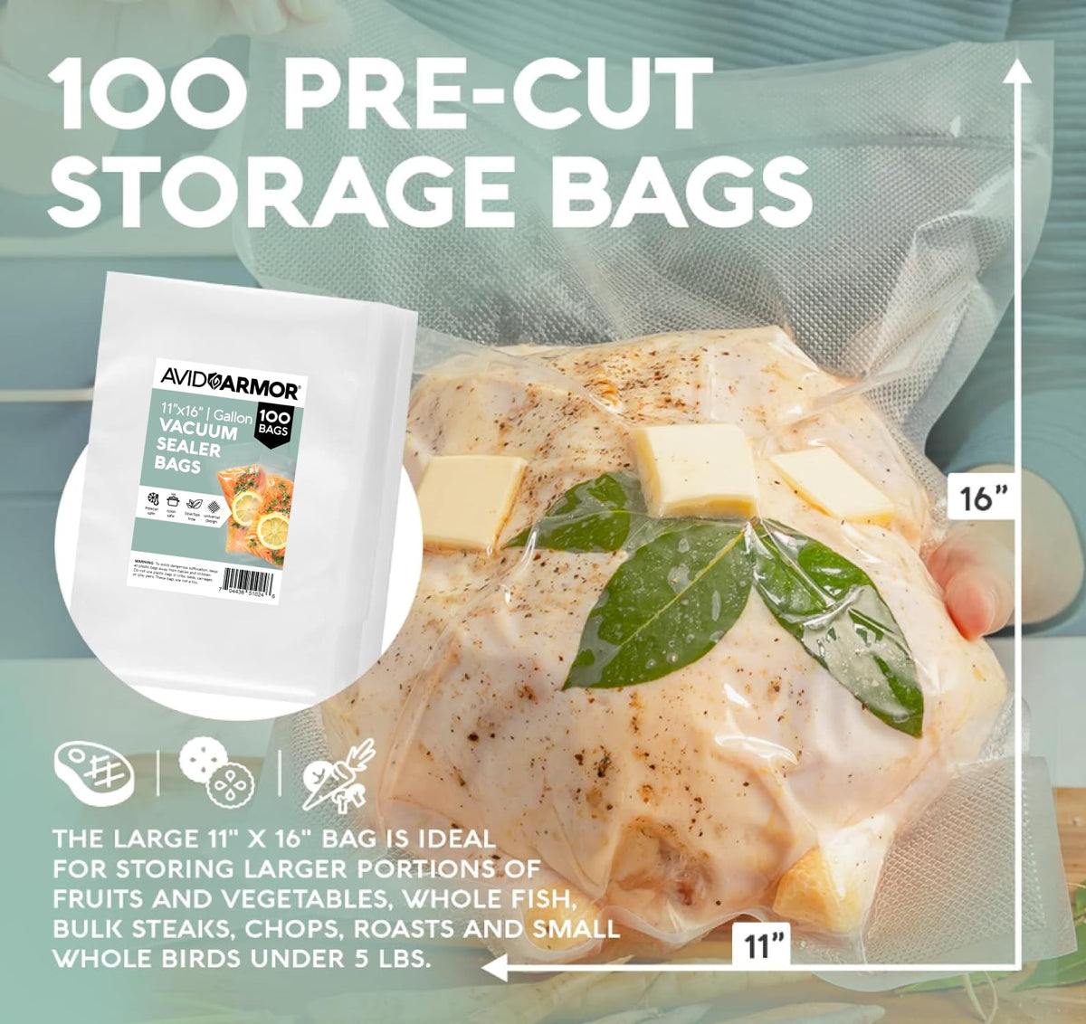 Avid Armor meal prep and sous vide bags for precise cooking.