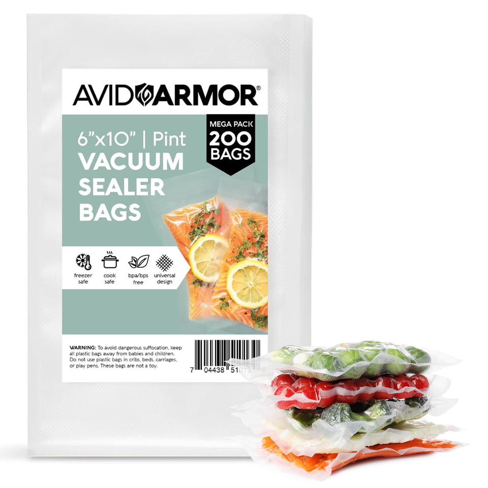 Avid Armor pre-cut 6x10 bags front view, ideal for quick meal prep.