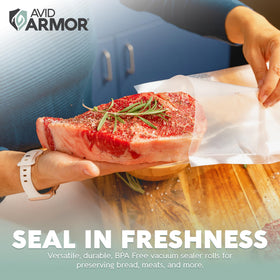 Avid Armor vacuum bags in freezer storage to reduce freezer burn.