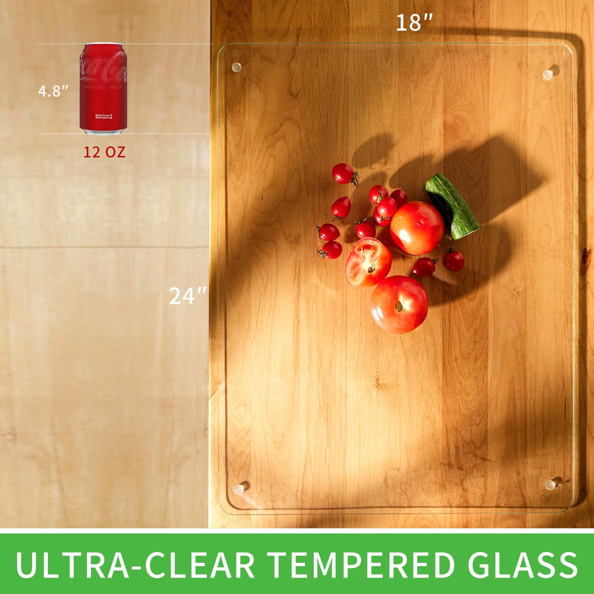 AVIDORAK heat-resistant glass cutting board withstands hot pans up to 536°F.