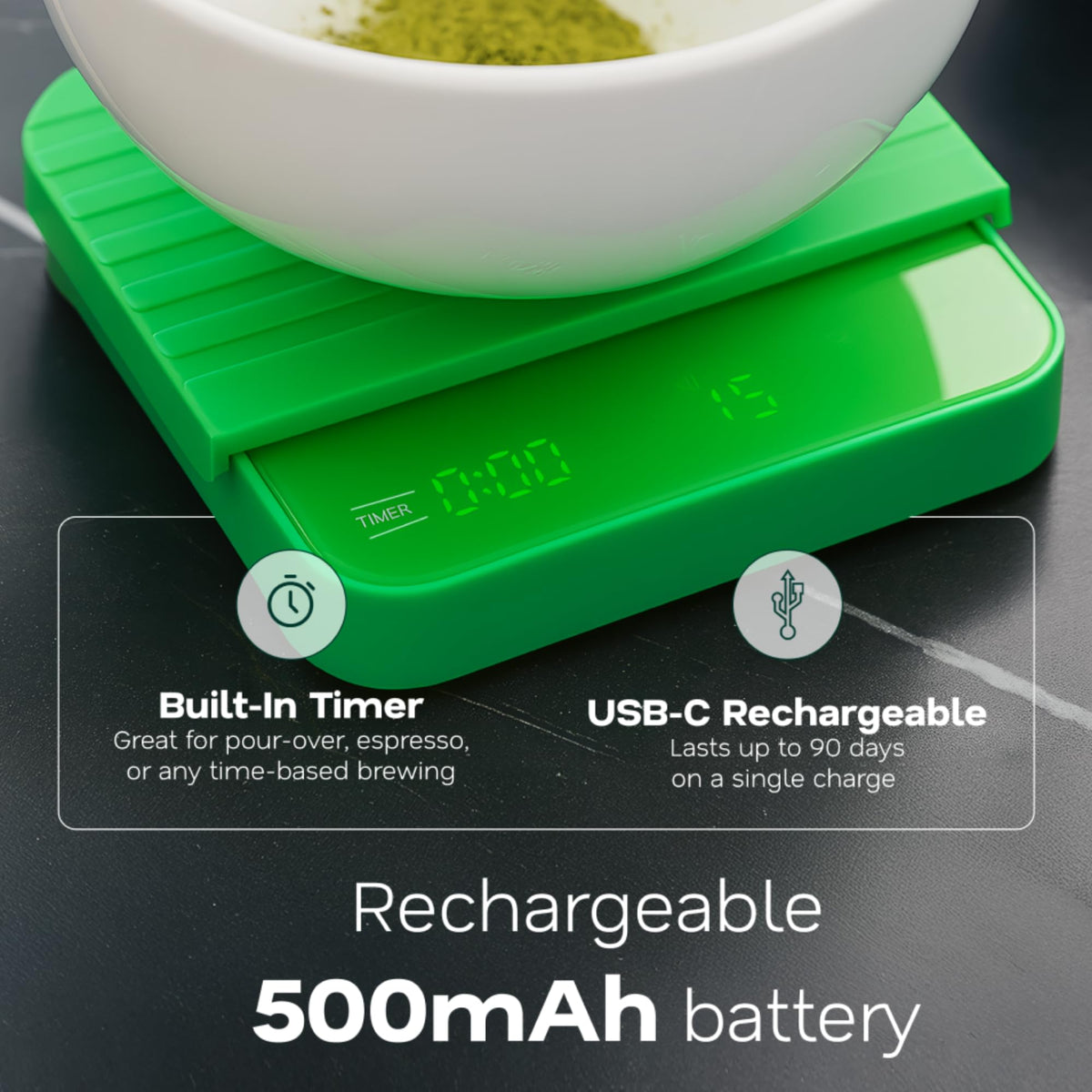 Aviora Matcha Scale compact dimensions fit crowded countertops.