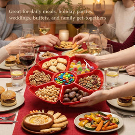 AVLA blue tray with seven sections keeps chips, dips, and nuts organized.