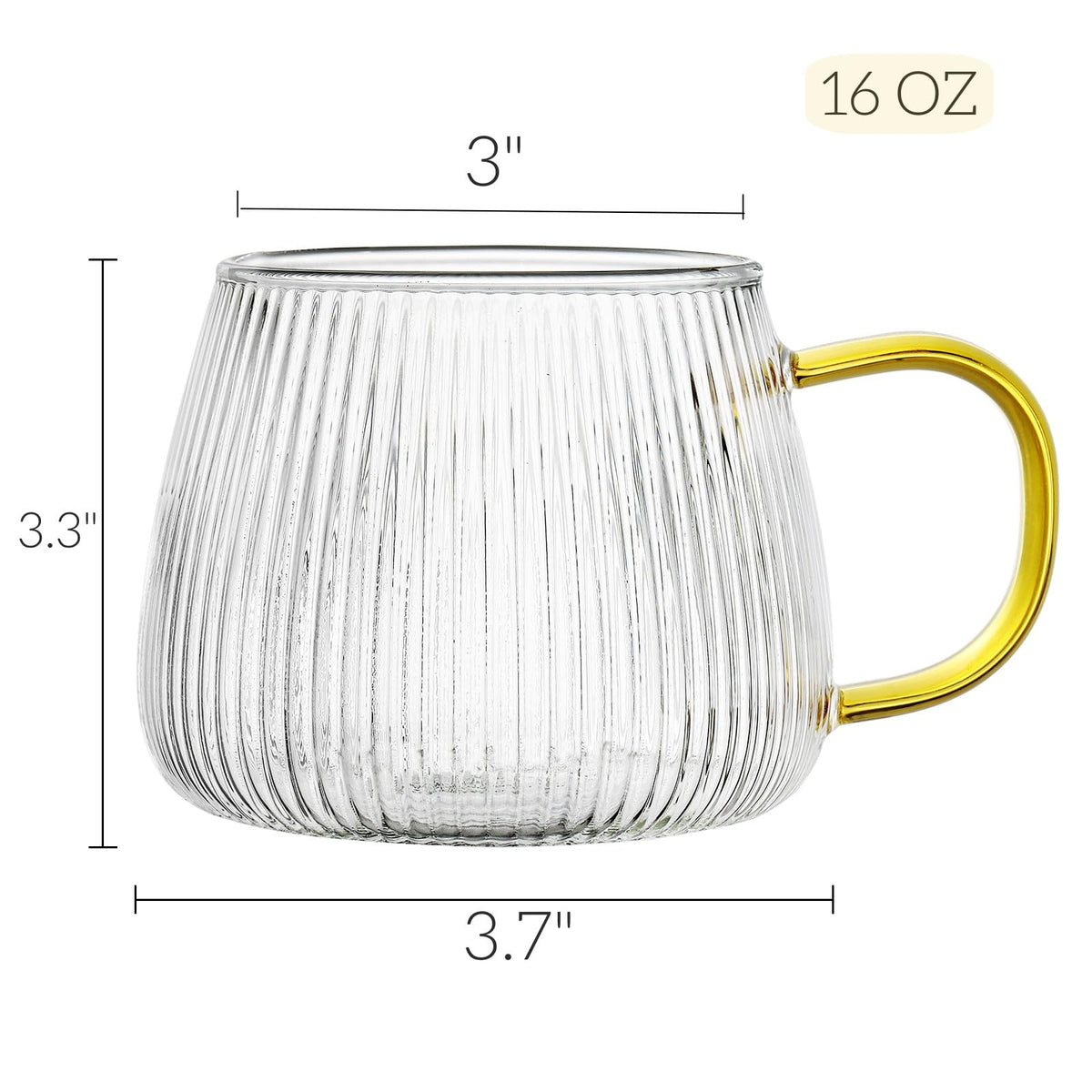 AVLA 16oz vertical stripe glass cup with handle for hot or cold drinks