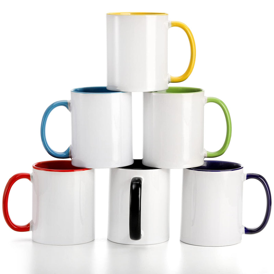 AVLA six pack sublimation mugs with colored inside for custom gifts.