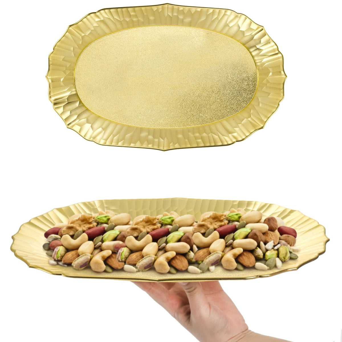 AVLA durable plastic platter designed to hold varied foods.