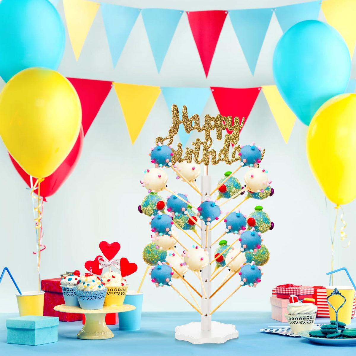 AVLA sturdy lollipop tree stand resists tipping during celebrations.