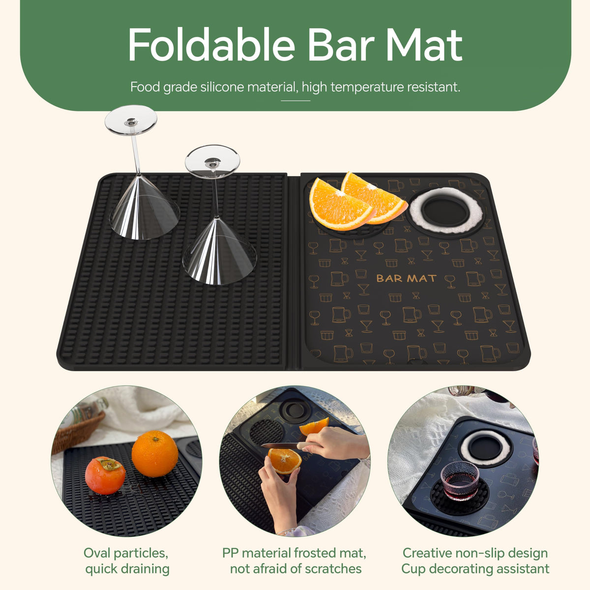 AVlovasd bar mat folded compactly to save space and store easily.