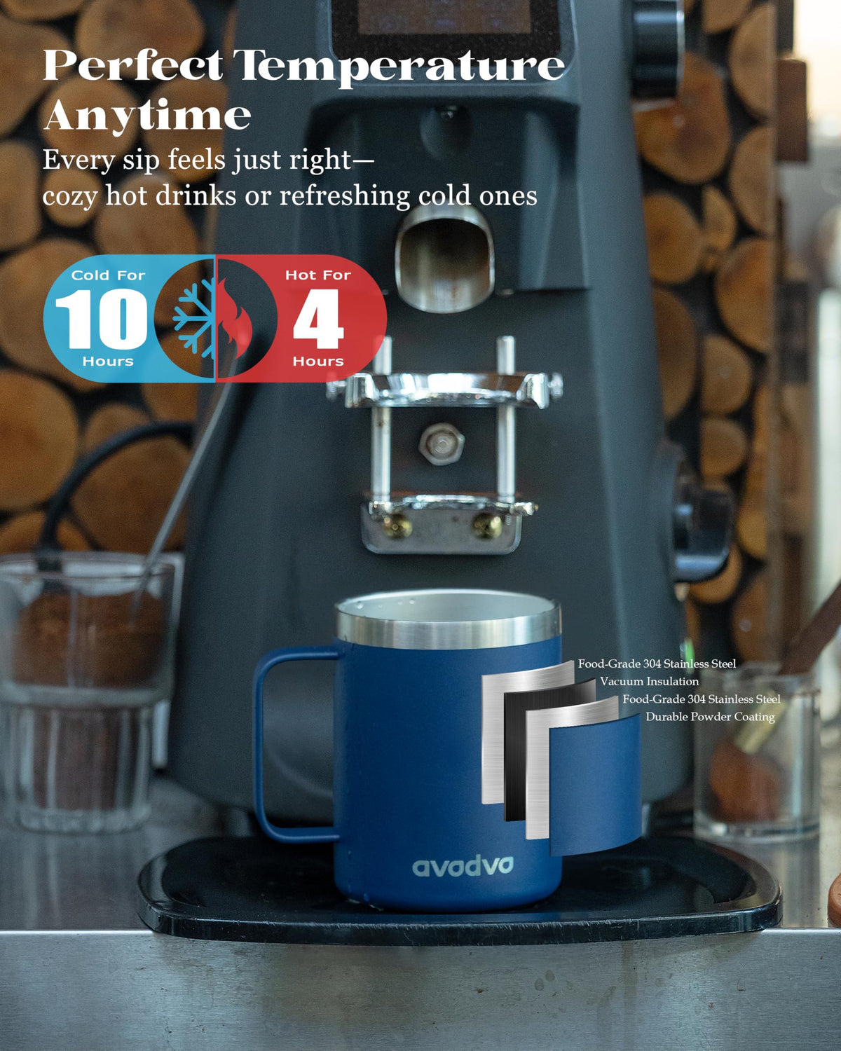 avodvo 12oz mug with splash-proof sip lid for desk use.
