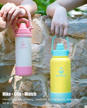 avodvo bottle includes carabiner clip for backpack attachment.