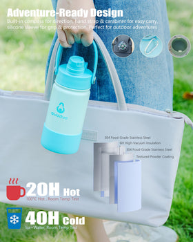 avodvo bottle with carrying strap and built-in compass for outdoor adventures.