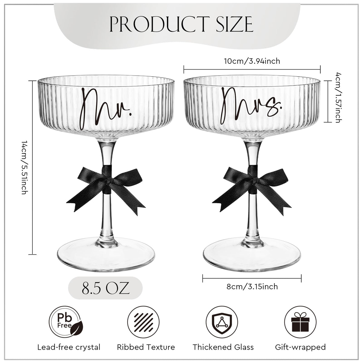 AW BRIDAL crystal ribbed coupe glasses with light refraction