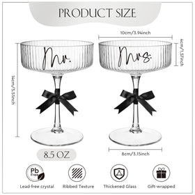 AW BRIDAL crystal ribbed coupe glasses with light refraction