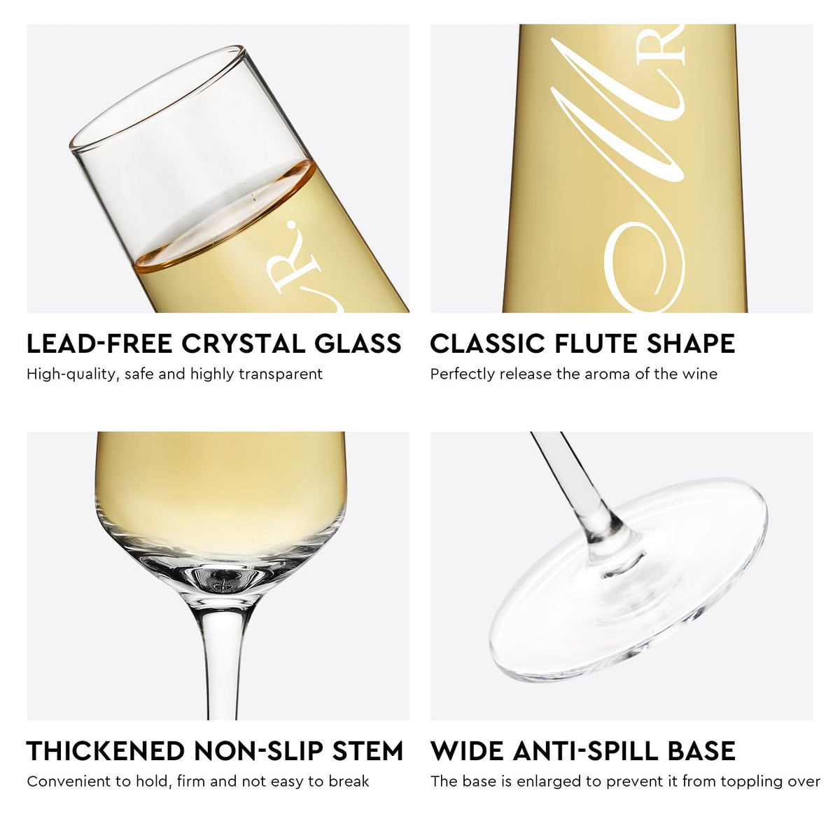 AW BRIDAL engraved Mr & Mrs flutes celebrate love with a romantic touch