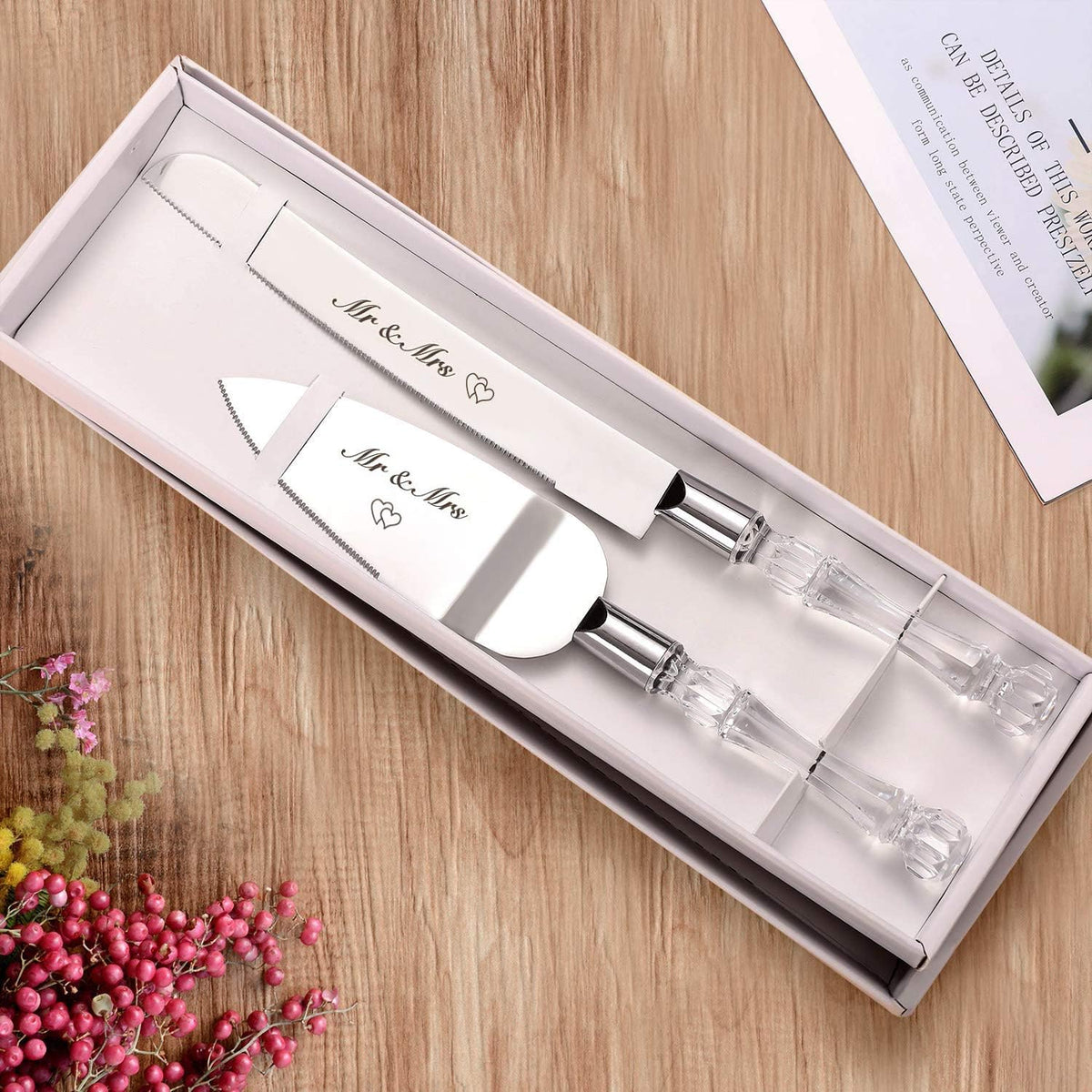 AW BRIDAL Mr and Mrs engraved blades for a timeless keepsake.