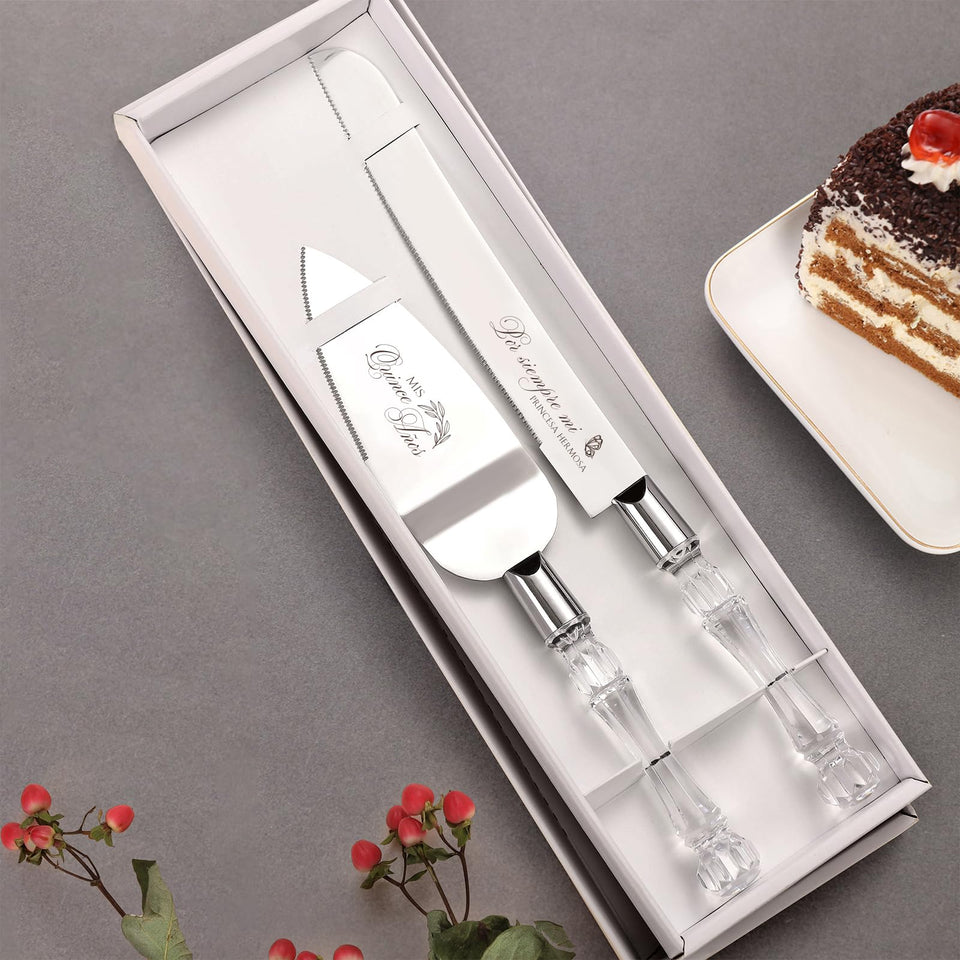 AW BRIDAL Quinceañera cake knife with silver blade for clean slices.