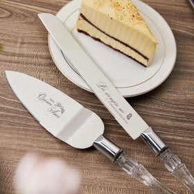 AW BRIDAL Quinceañera server with crystal handles for glamorous dessert service.
