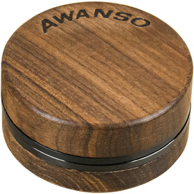 Awanso 2-Piece Grinder with walnut and aluminum, compact for quick kitchen spice grinding.