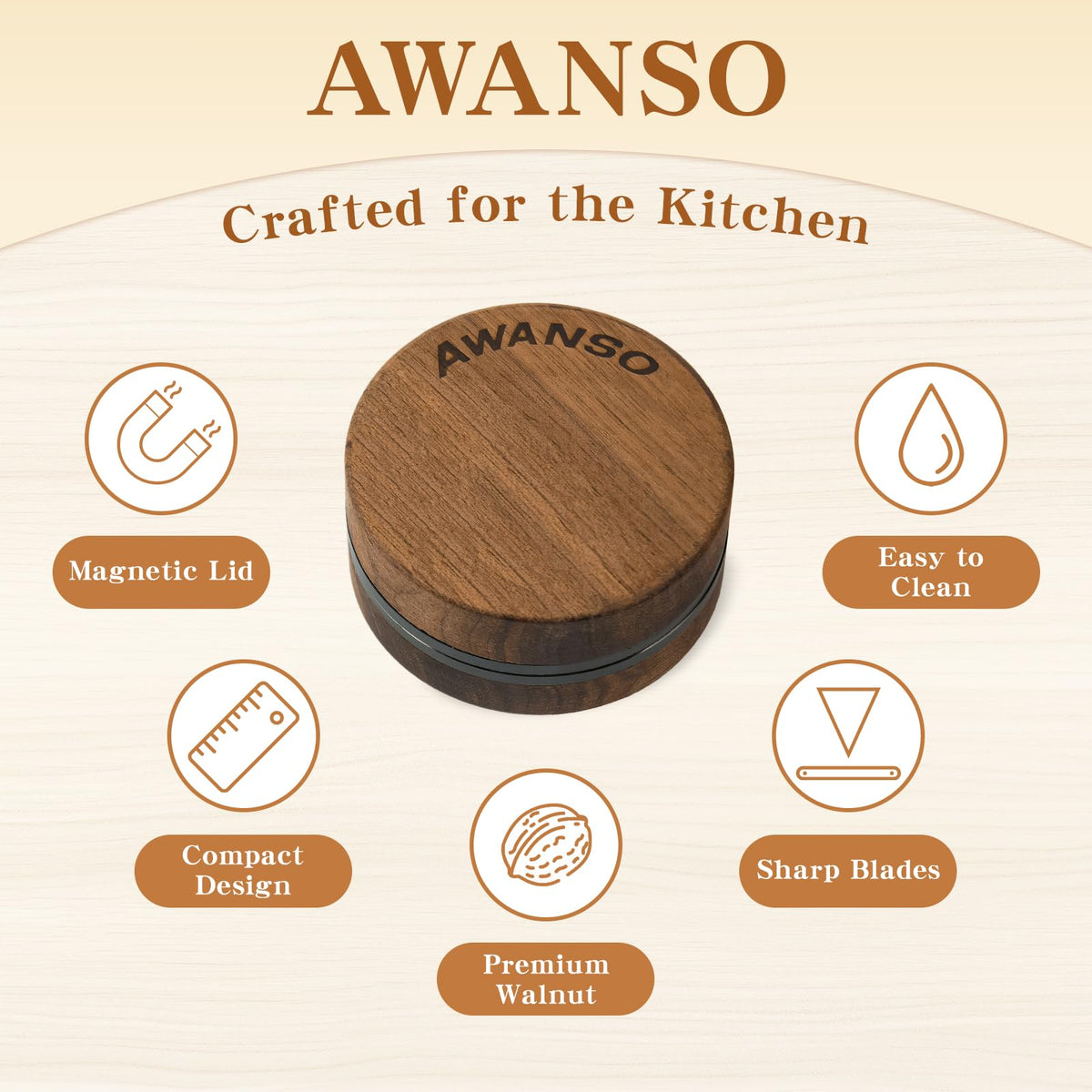 Awanso ergonomic grip ensures comfortable grinding during everyday kitchen tasks.