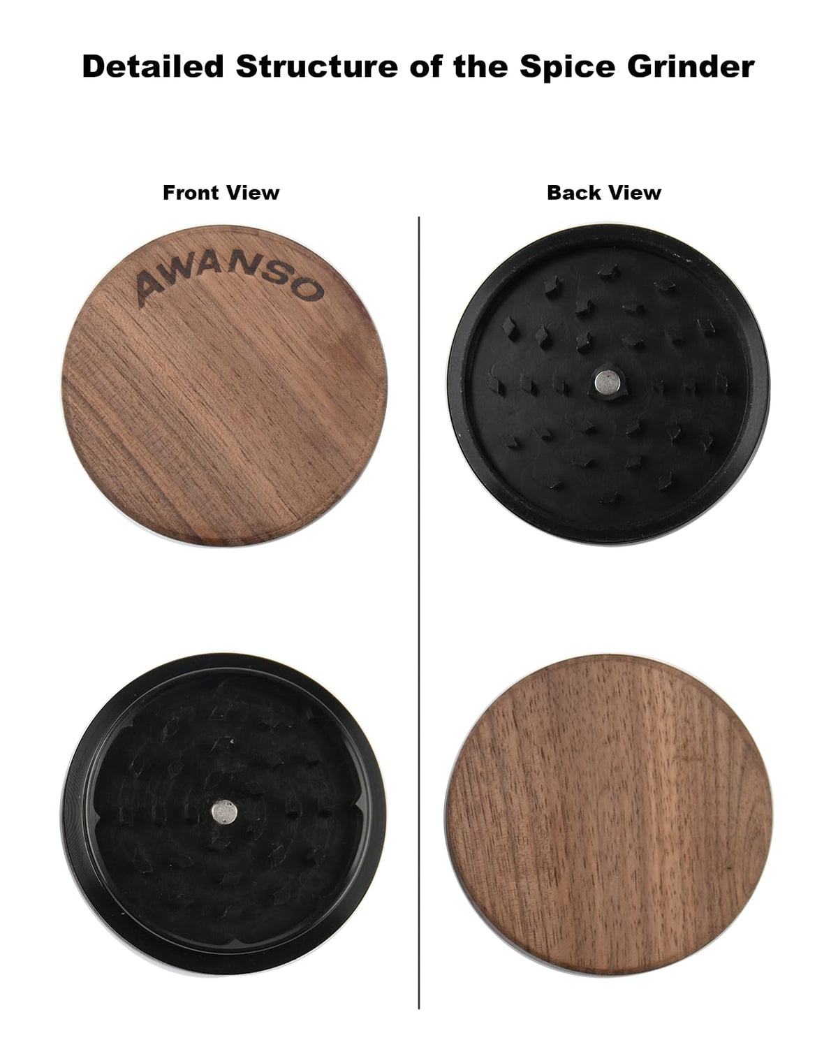 Awanso grinder designed for shell-less spices with consistent particle size.